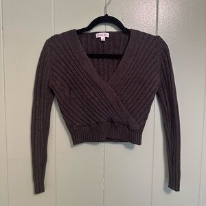 Dark Green Ribbed Wrap Sweater